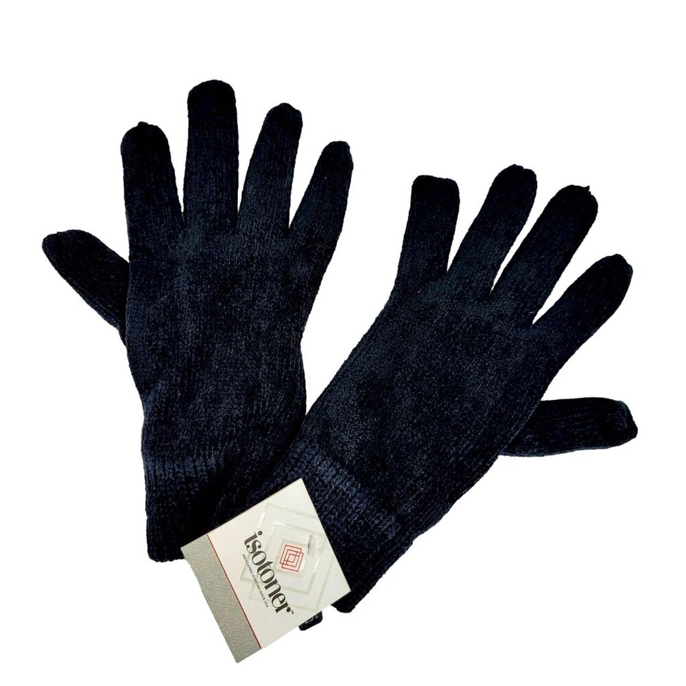❤️FINAL PRICE! ISOTONER Knit Winter Gloves Faux Fur Lining Black One Size New